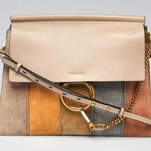 CHLOE Grey/Multicolor Leather And Suede Faye Medium Shoulder Bag